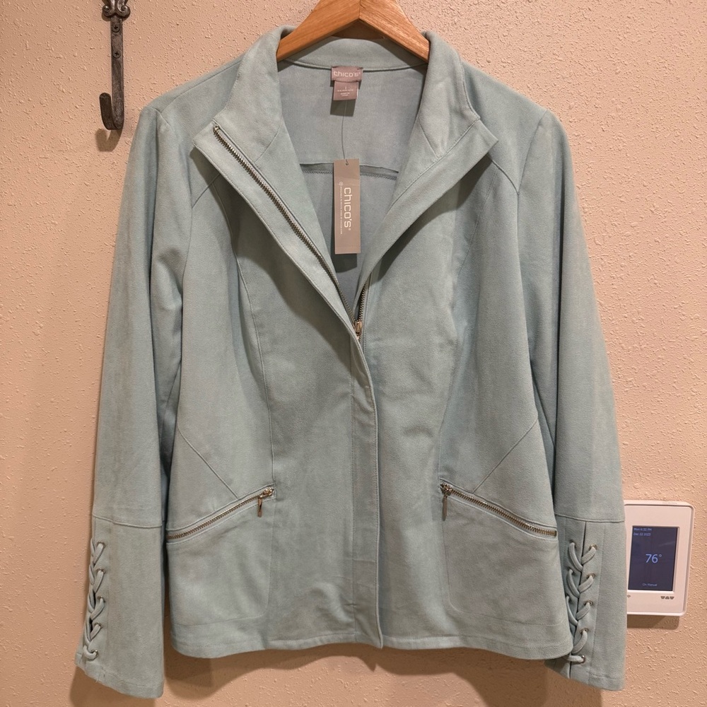 NWT Chico's Faux Suede Lace up Zippered Jacket Size 1